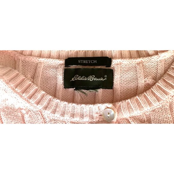 Eddie Bauer Pink Cable Knit Cardigan Sweater Stretch Buttons Womens Size Est L - Picture 5 of 10